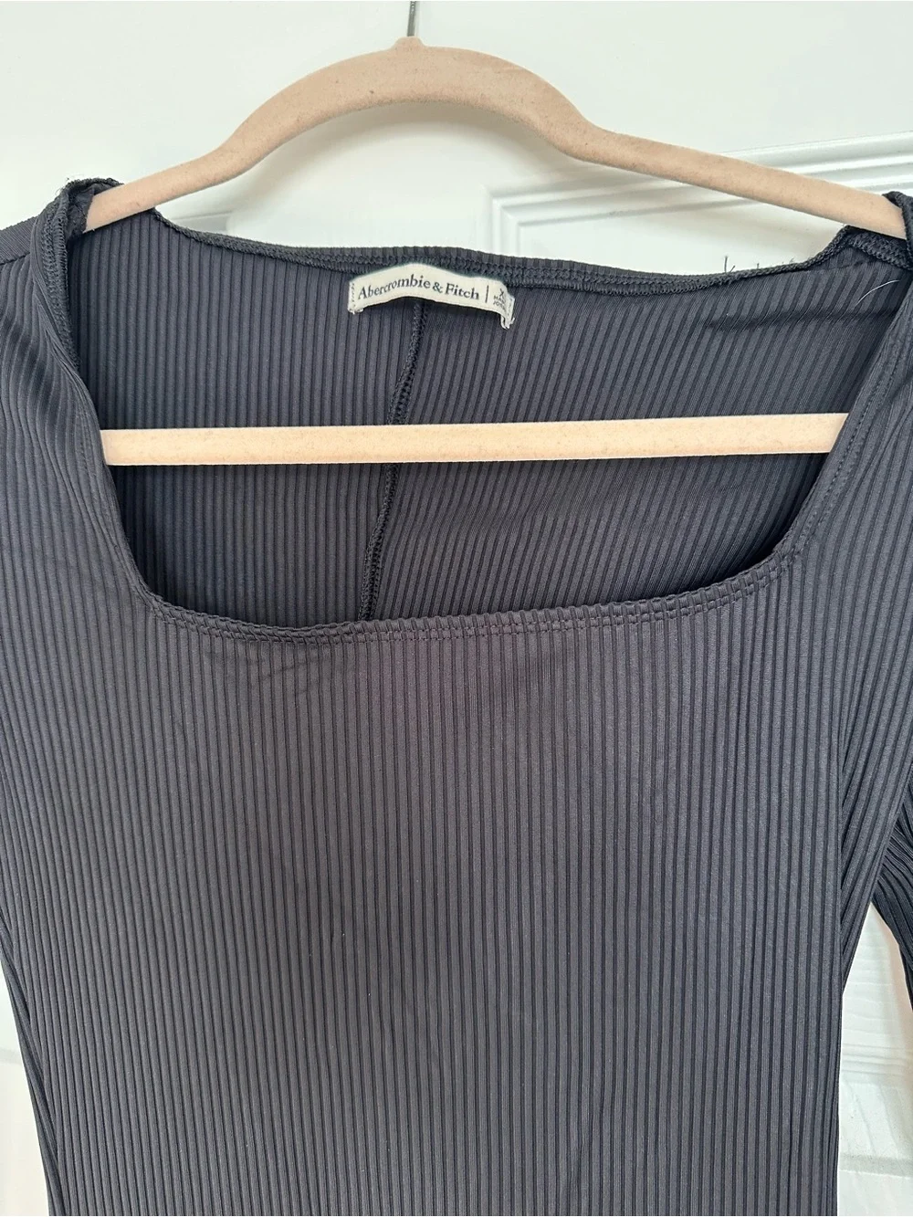 Abercrombie & Fitch Black Ribbed Long-Sleeve Maxi Dress